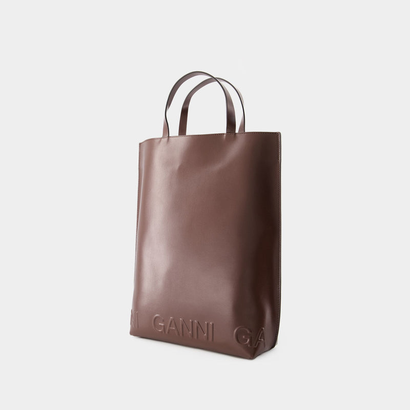 Banner Medium Shoulder Bag - Ganni - Leather - Chocolate