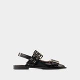 Chunky Buckle Naplack Ballerinas - Ganni - Synthetic - Black