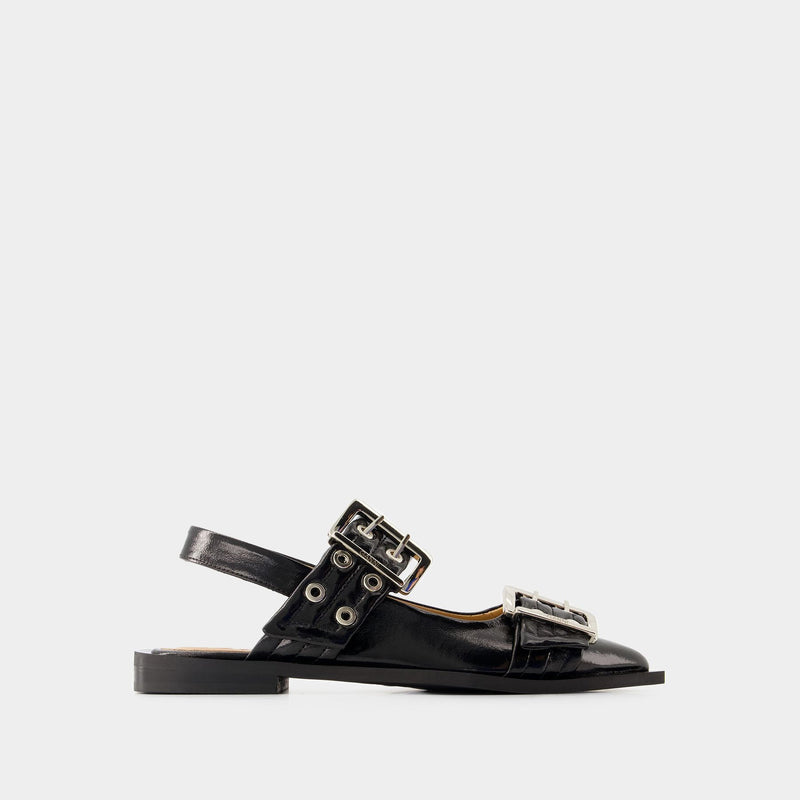 Chunky Buckle Naplack Ballerinas - Ganni - Synthetic - Black