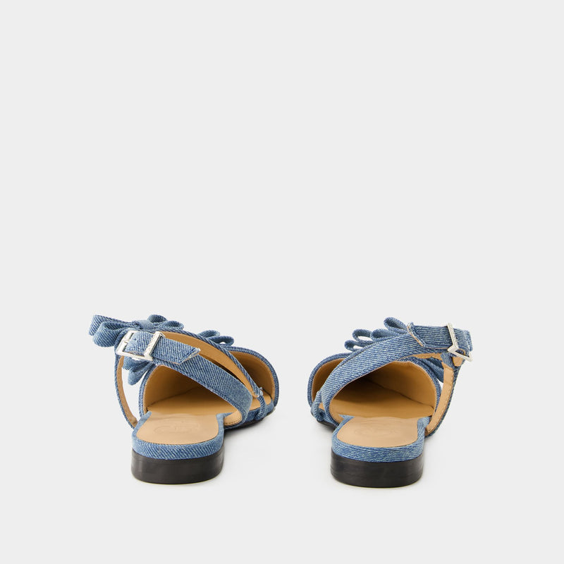 Multi Bow Ballerinas - Ganni - Cotton - Blue Denim