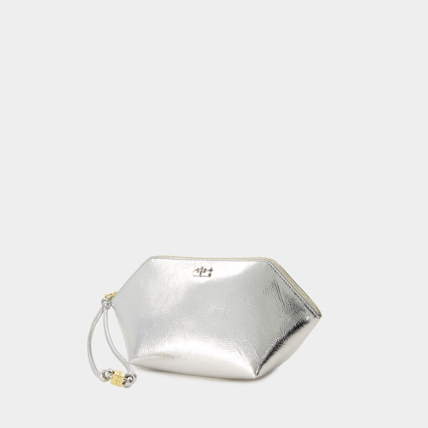 Ganni Bou Zipped Clutch - Ganni - Synthetic Leather - Silver