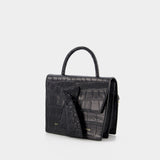 Small Knot Hobo Bag - Chylak - Black Glossy - Croc Embossed Leather
