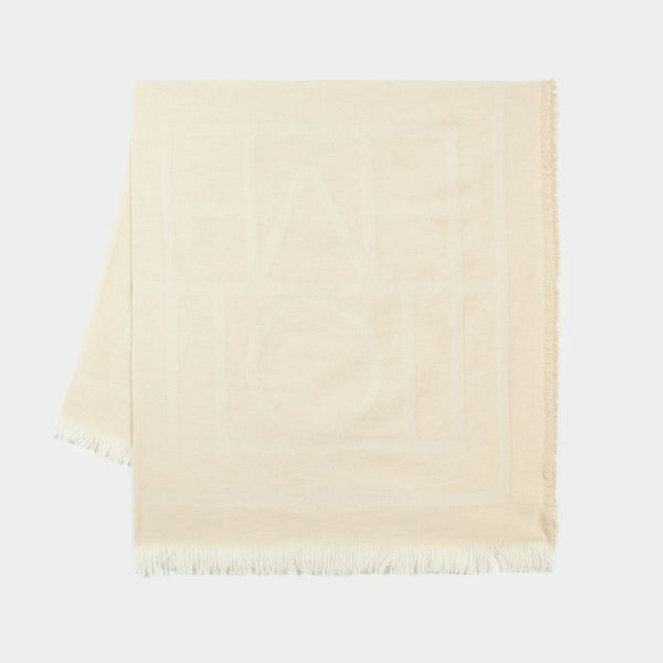 Monogram Scarf - TOTEME - Wool - White Macadamia
