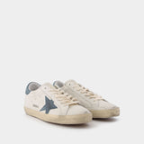 Super Star Sneakers in White and Green Leather