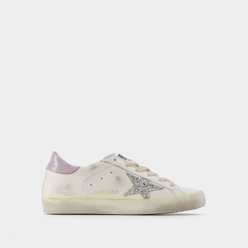 Super Star Sneakers in White and Purple Leather