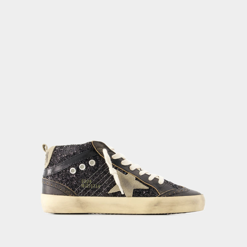 Mid Star Glitter Sneakers - Golden Goose - Leather - Black