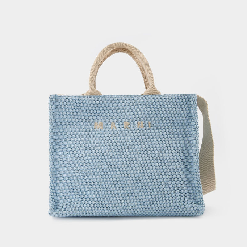 Small Basket Shopper Bag - Marni - Leather - Light Blue/Natural