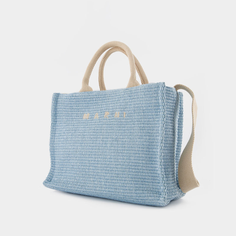 Small Basket Shopper Bag - Marni - Leather - Light Blue/Natural