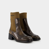 Mallory Boots in Brown Leather/Fabric