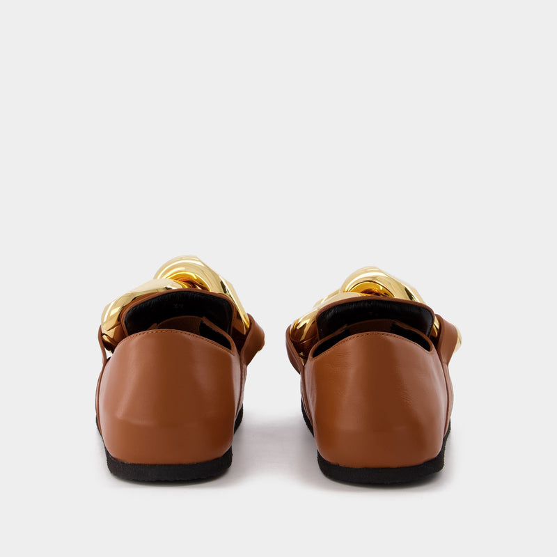 Chain Loafers in Orange Leather