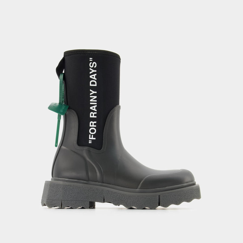 Rain Sponge Ankle Boots - Off White - Black/White - Rubber