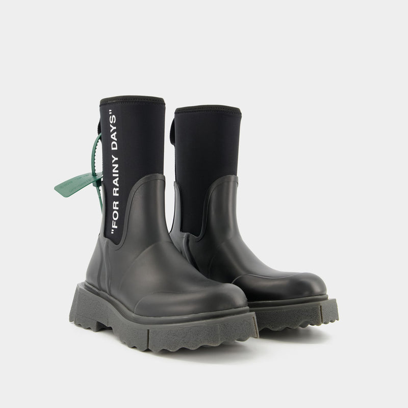 Rain Sponge Ankle Boots - Off White - Black/White - Rubber