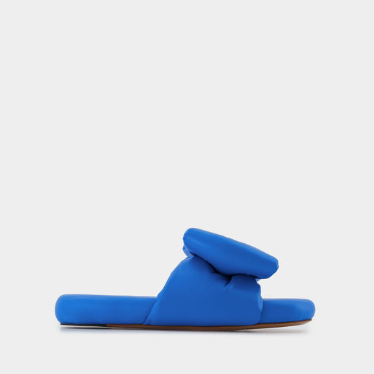 Bow Padded Slides - Off White - Blue - Leather