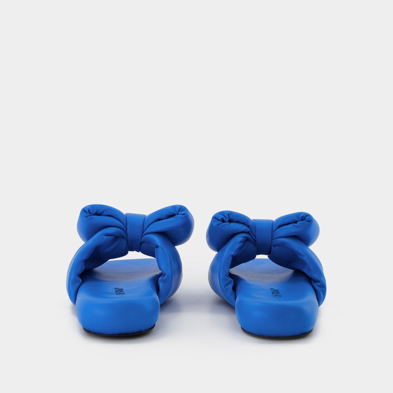 Bow Padded Slides - Off White - Blue - Leather