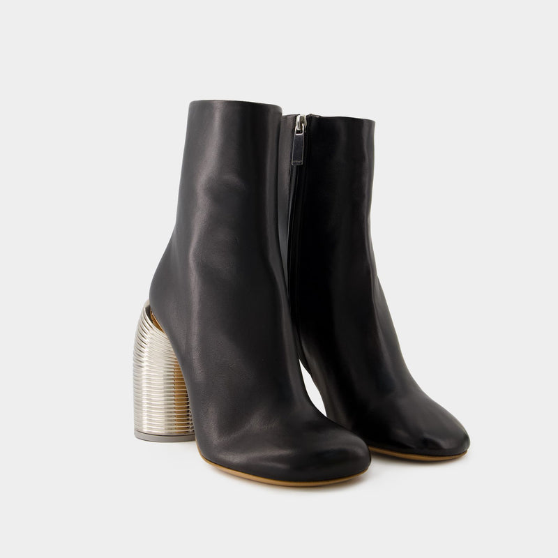 Silver Spring Ankle Boots - Off White - Leather - Black/ Silver