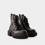 Tractor Lace-Up Ankle Boots - Off White - Leather - Black