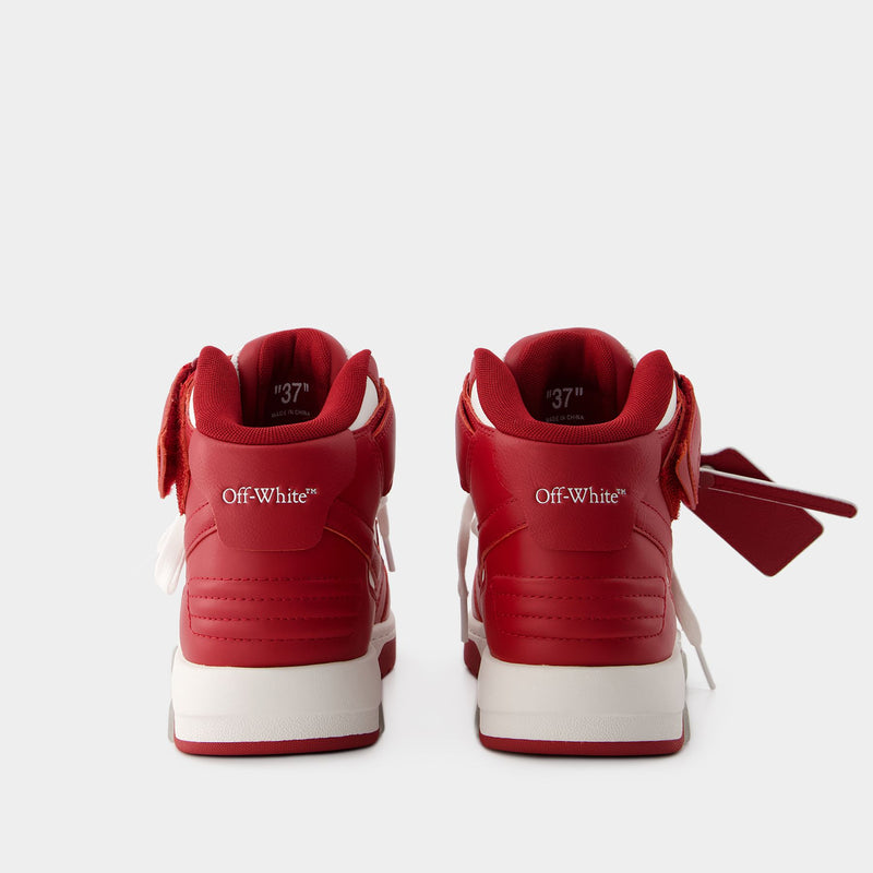 Out Of Office Mid Top Sneakers - Off White - Leather - White/Red
