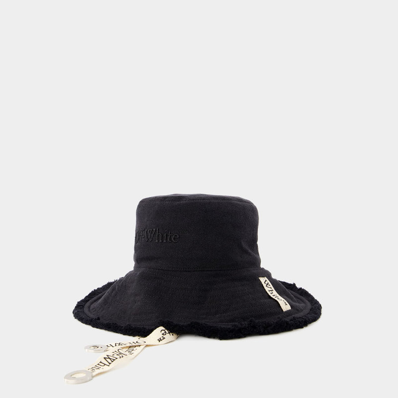 Strings Over Bucket Hat - Off White - Cotton - Black