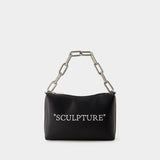 Block Quote Bag - Off White - Leather - Black/ Silver