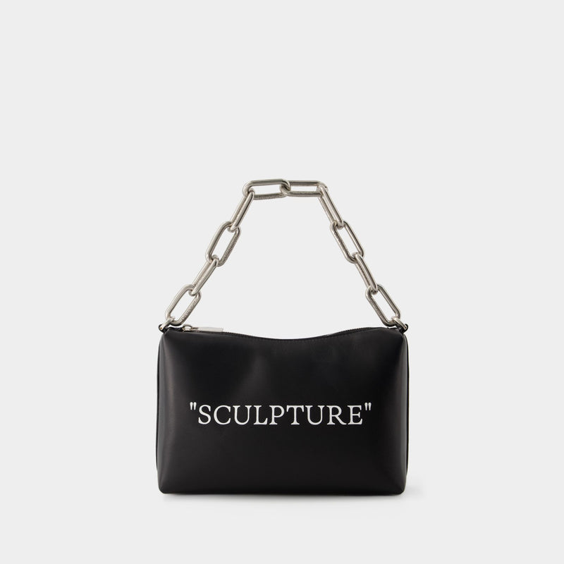 Block Quote Bag - Off White - Leather - Black/ Silver