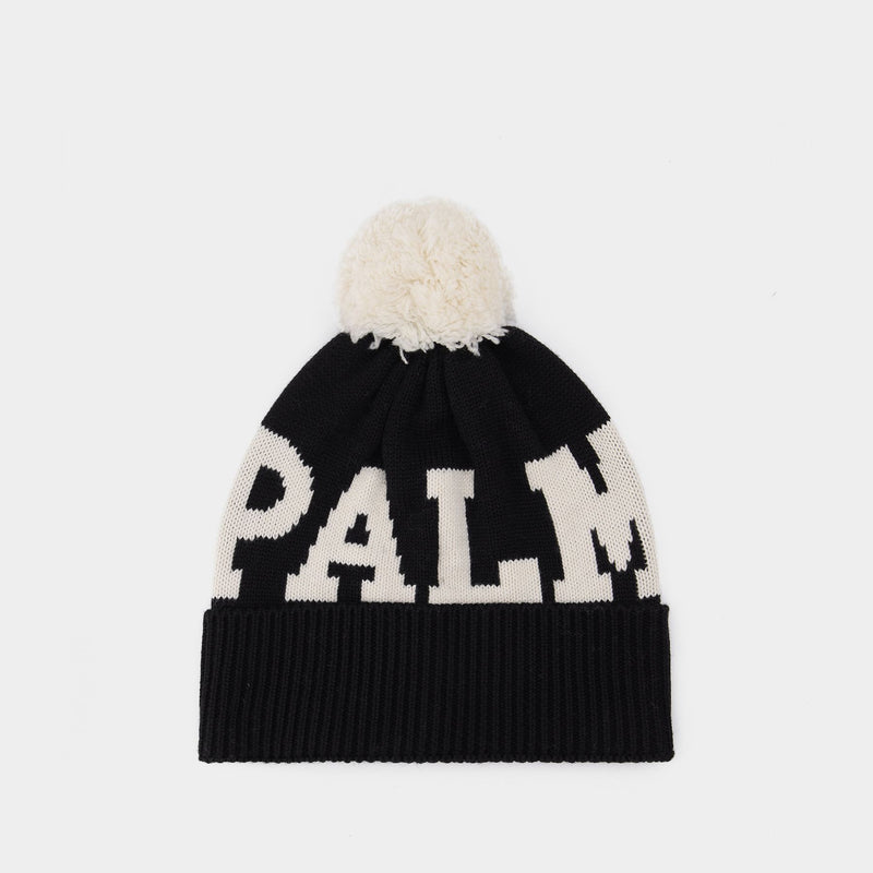 Logo Pompon Beanie in Black and White
