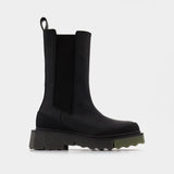 Sponge Sole High Chelsea Boots in Black/Green Leather