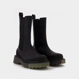 Sponge Sole High Chelsea Boots in Black/Green Leather