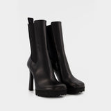 Sponge Sole High Chelsea Boots in Black Leather