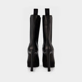 Sponge Sole High Chelsea Boots in Black Leather