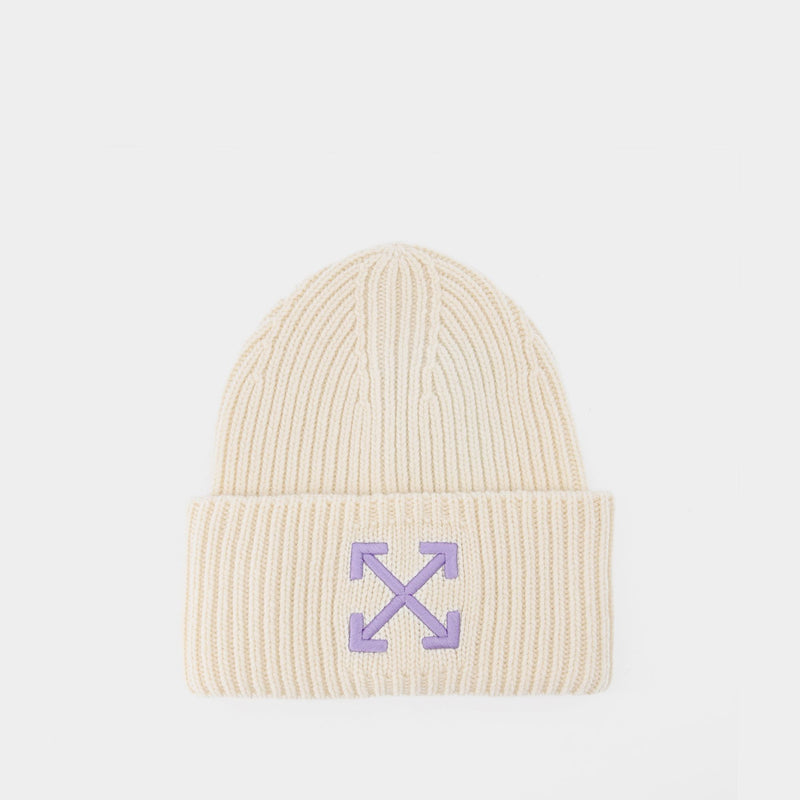 Arrows Ribbed Beanie in White / Lilac