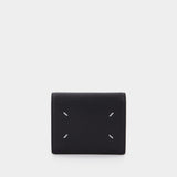 Compact Bi Fold Wallet in Black Leather