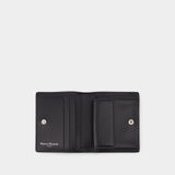 Compact Bi Fold Wallet in Black Leather