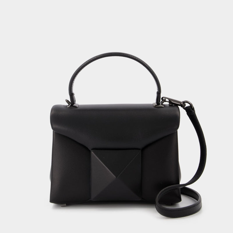 One Stud Mini Top Handle Bag in Black Leather