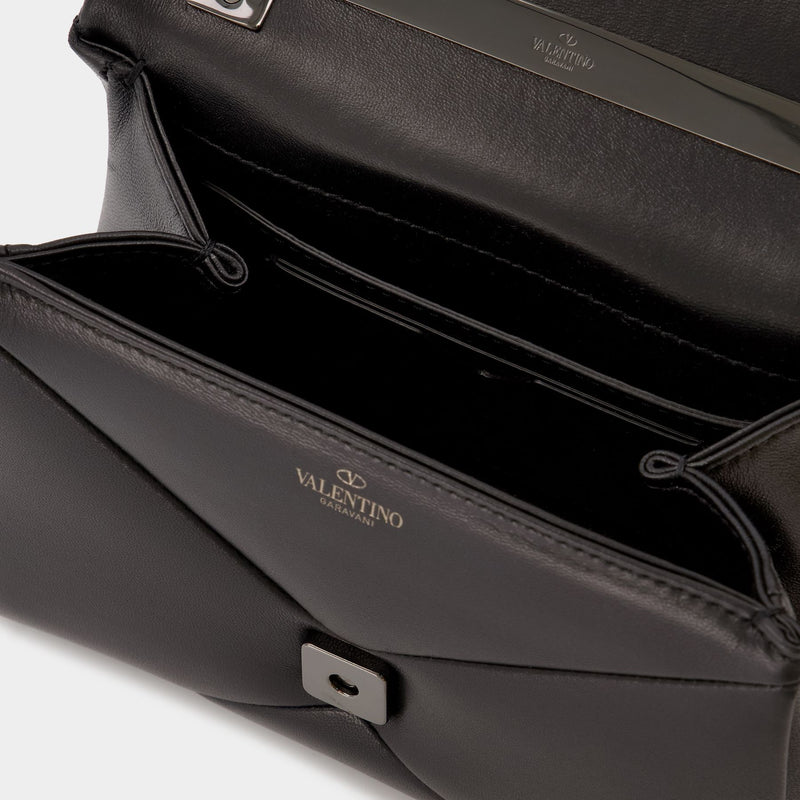One Stud Mini Top Handle Bag in Black Leather