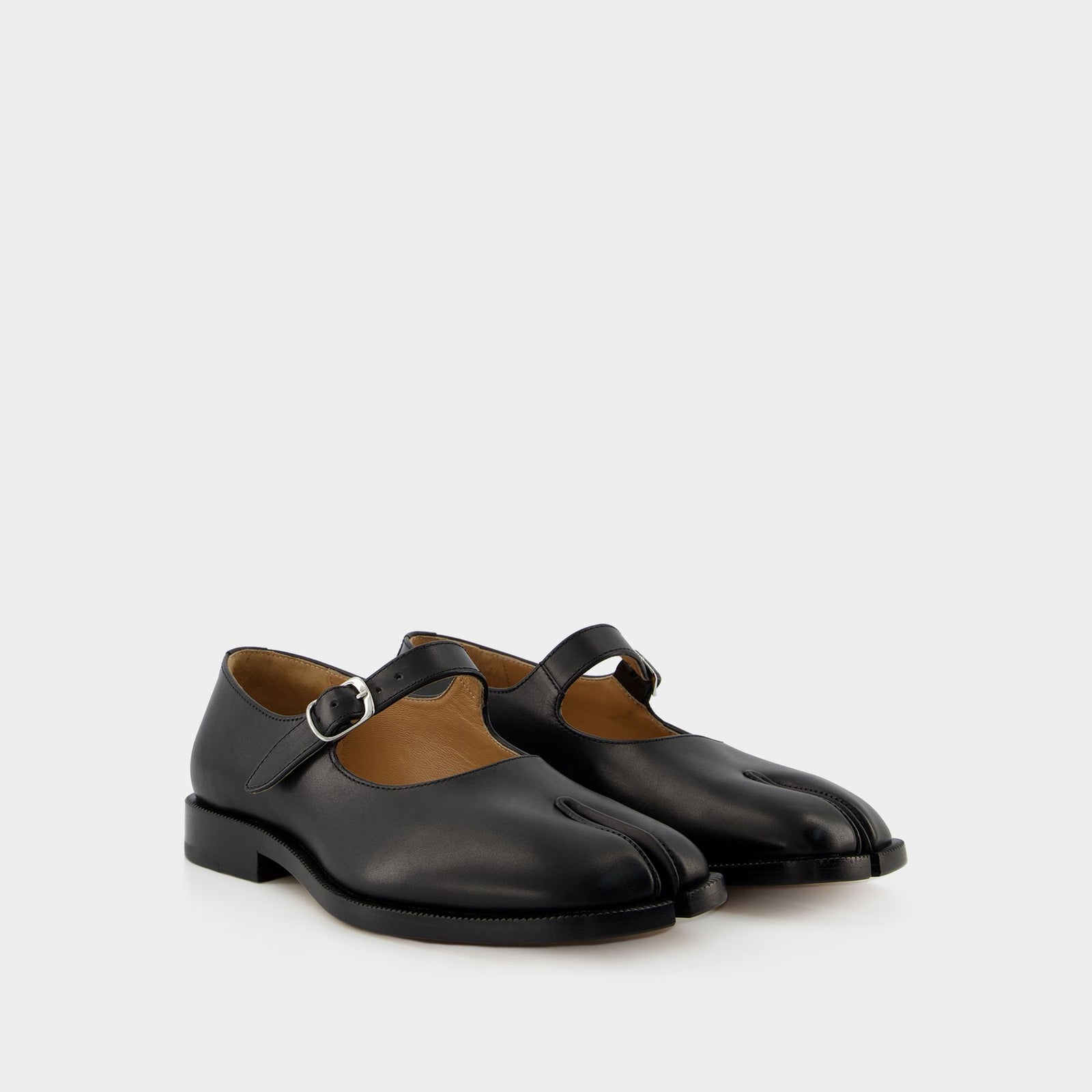 Mary Jane Tabi Flat Shoes Maison Margiela Black Leather
