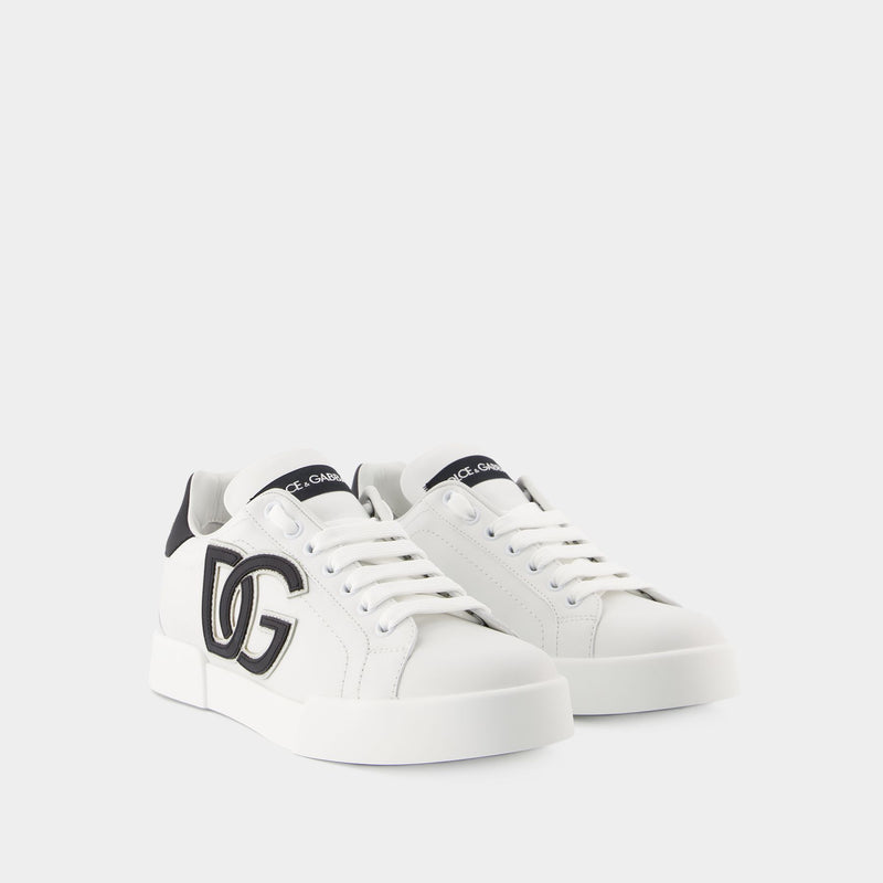 Portofino Logo-Print Sneakers - Dolce&Gabbana - Leather - Black/ White