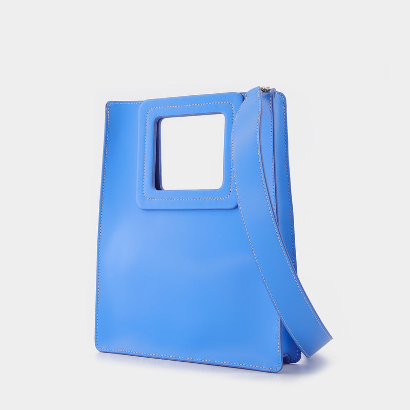Shirley Tall Leather Tote Bag in Blue Leather