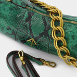 Mini Cylinder Bag in Snake Embossed Green Leather