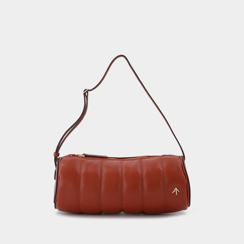 Padded Cylinder Bag in Red Leather