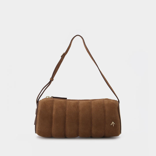 Padded Cylinder Bag in Brown Leather