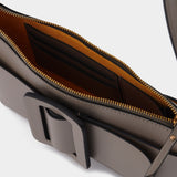 Buckle Pouchette Bag in Grey Leather
