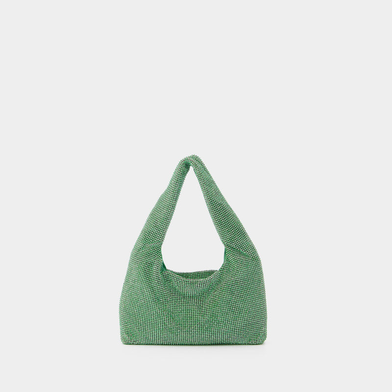 Mini Crystal Mesh Armpit Bag in Green Brass