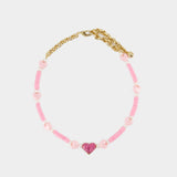 Pink Heart Nacklace - Shourouk - Brass - Pink