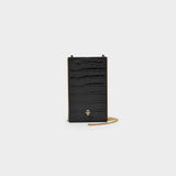 Phone Case On Chain in Black Embrossed Leather