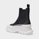 Tread Slick Boots in Black Leather, White Sole and Silver Detail