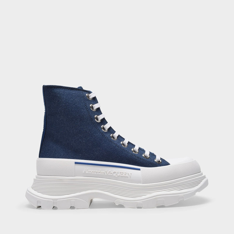 Tread Slick Sneakers in Indigo Blue Leather and White Rubber Sole