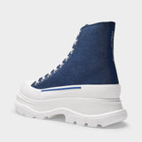 Tread Slick Sneakers in Indigo Blue Leather and White Rubber Sole