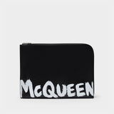 A4 Zip Pouch in Black Leather