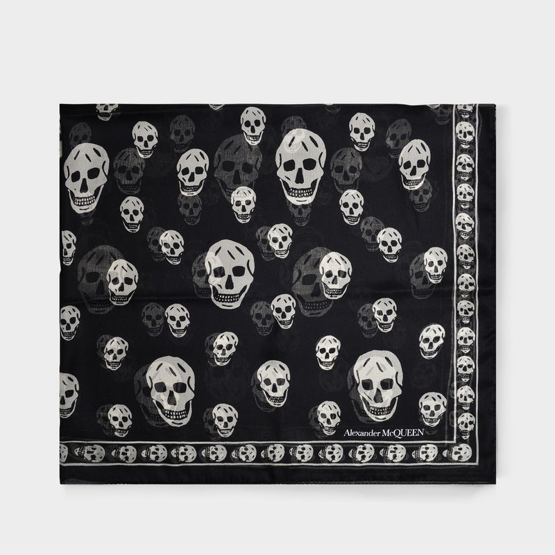 Ca Skull 104X120 Scarf - Alexander Mcqueen -  Black/Ivory - Wool
