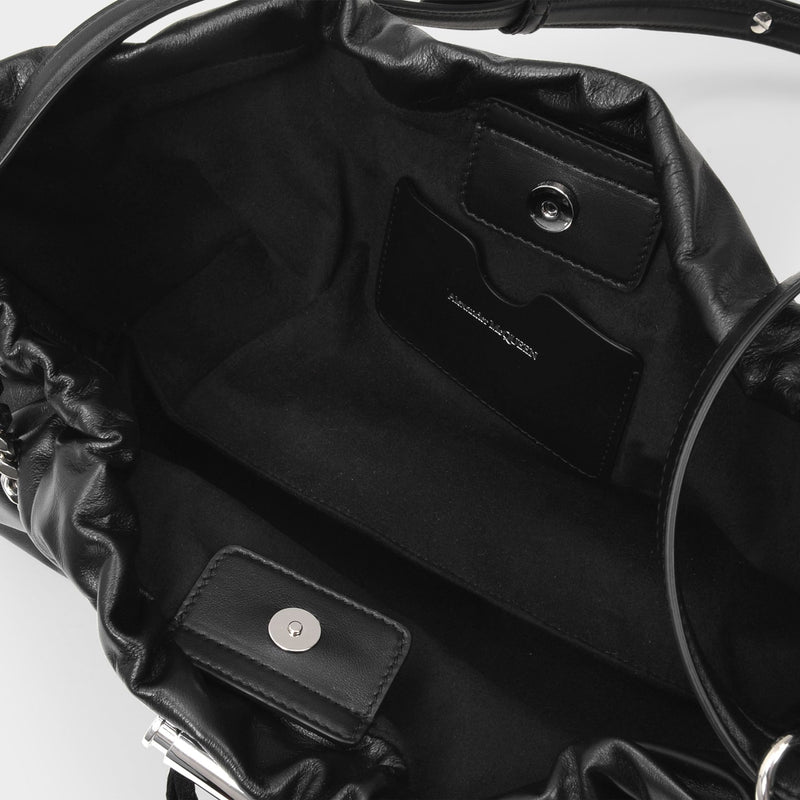 Mini Bundle Bag in Black Leather